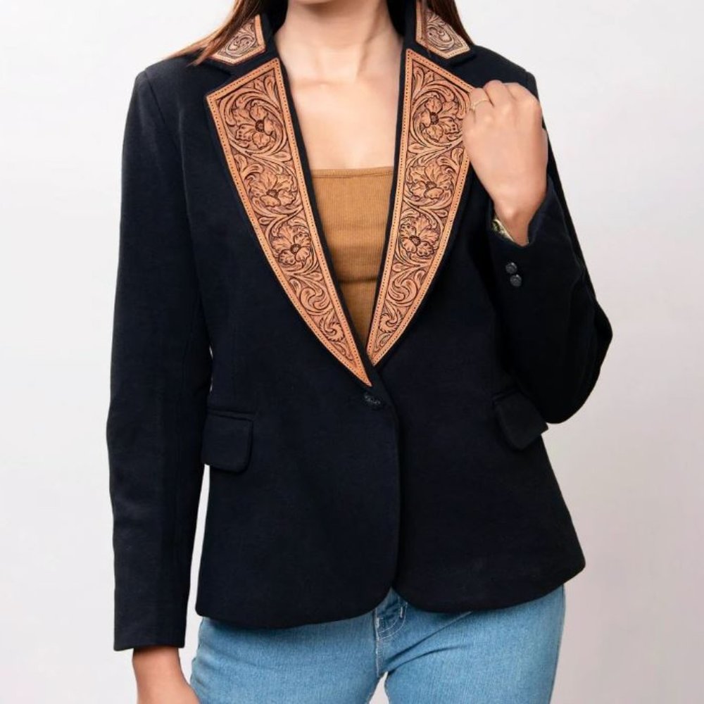 Genuine Leather collar Blazer
